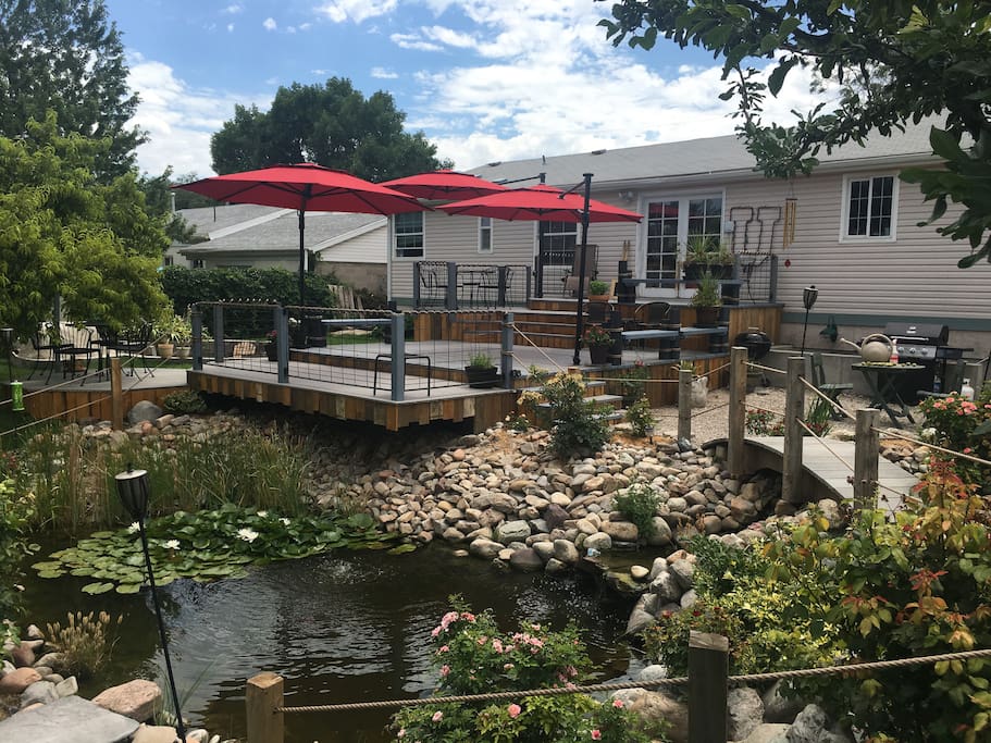 Deck over looking Koi pond