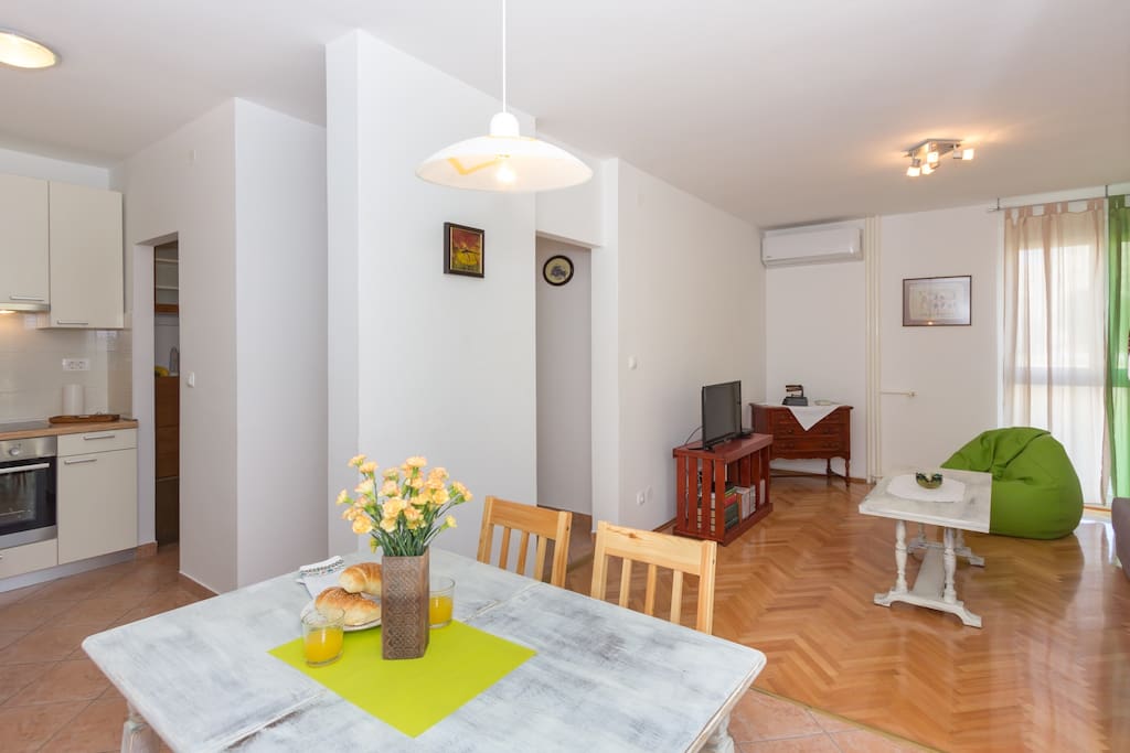 Dining room with living room