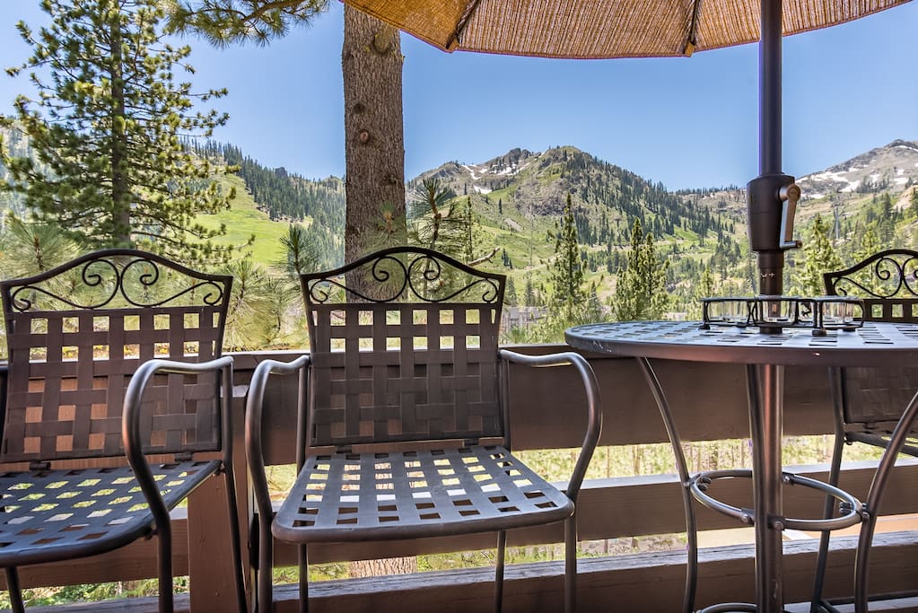 Savor scenic views of the Squaw Valley from the outdoor seating.
