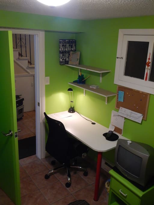 8'x 10'in basement, twin bed, good for one person. See that window? it opens to the laundry room but the laundry room has the real window. Room is equipped with a fan to refresh air.