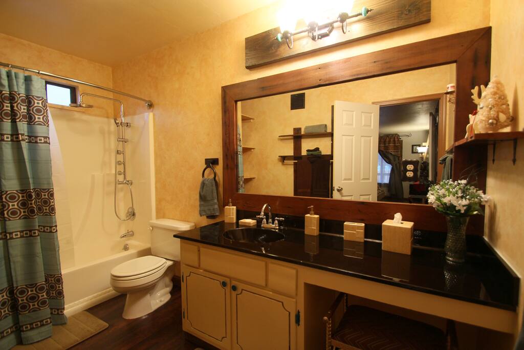 Beautiful master bathroom, offers rainshower head, hand held and body jets!