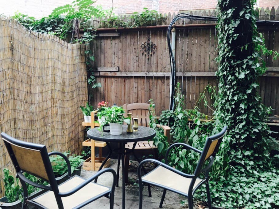 Beautiful patio (shared with one neighbor) with two trees is a luxury in Manhattan. But there you have it with greens taken care by the tenant .