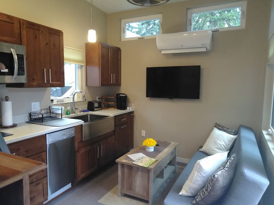 Quaint kitchen and living room area