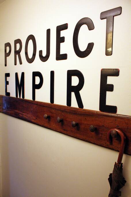 Entranceway coat rack, marquee letters salvaged from the historic O'Keefe Centre, downtown Toronto.