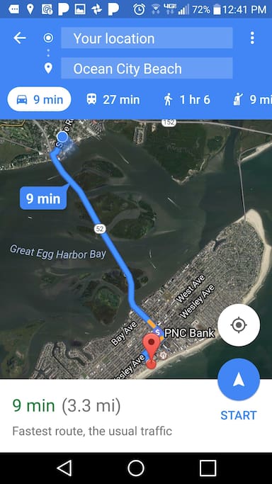 Distance From "GREAT BAY BUNGALWO" (Red Dot) To OCEAN CITY, N.J.