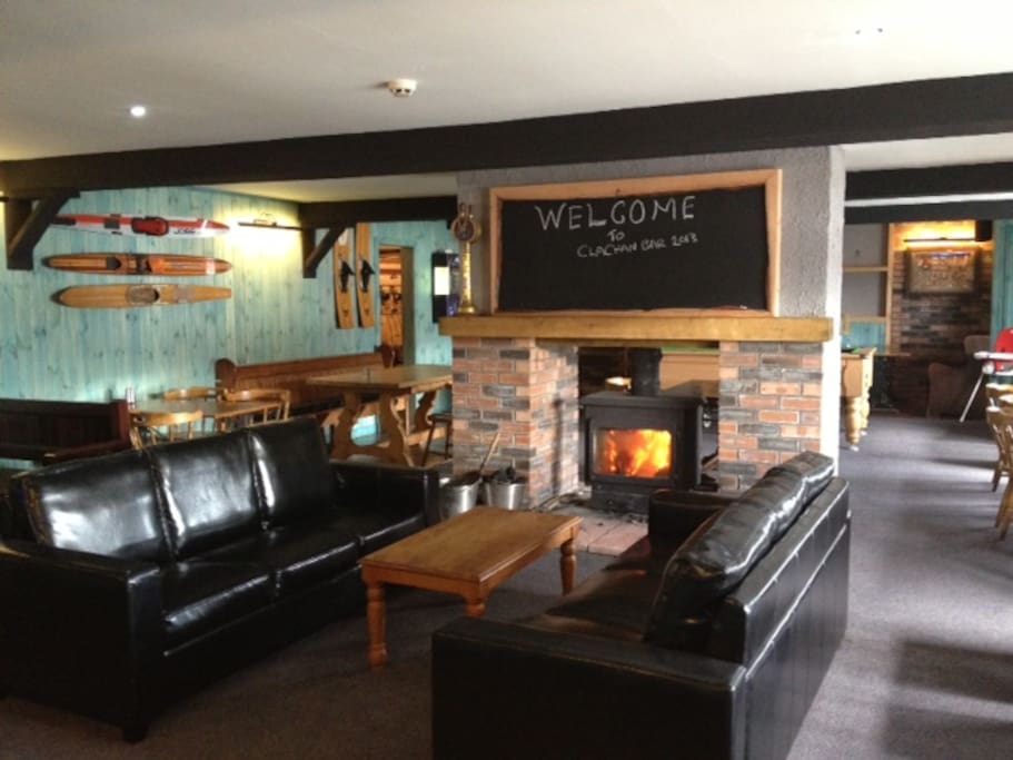 roaring log fire welcomes you