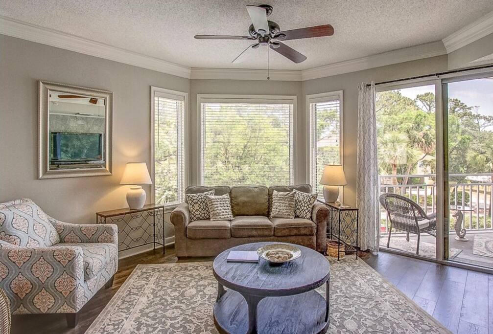 A closer view of the living room furnishings.