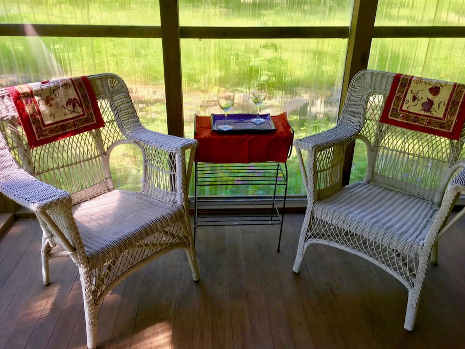Sun porch for relaxing with a bottle of wine