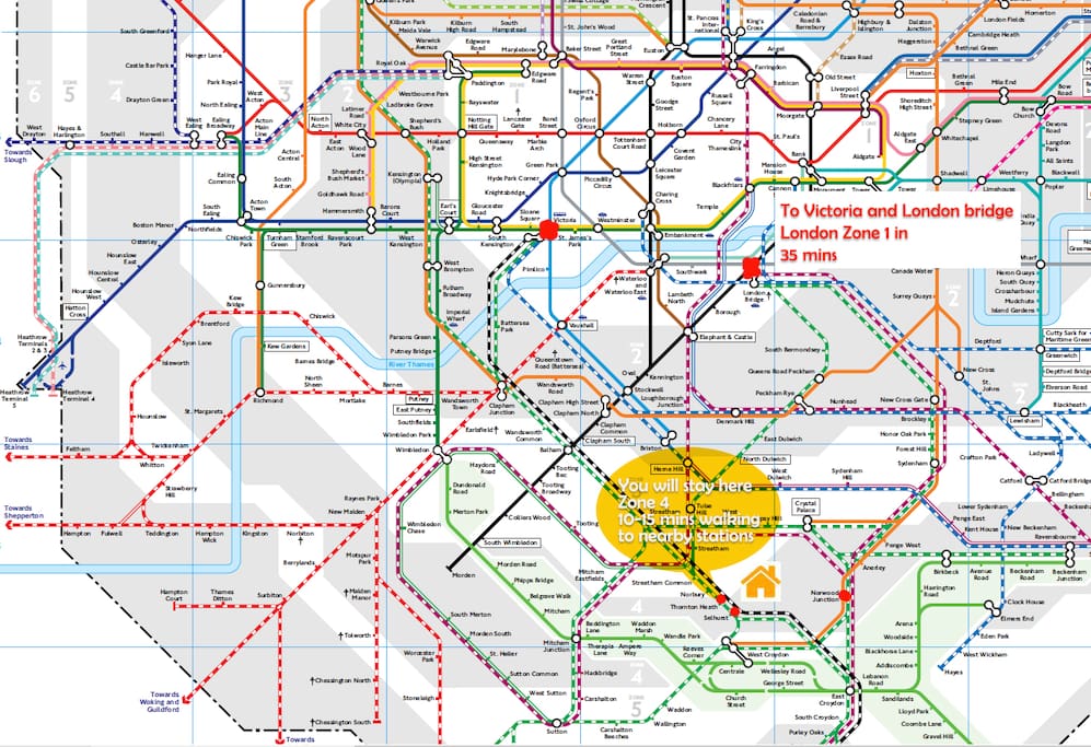 10-15 mins walk to nearby stations, down to london by train in 35 mins