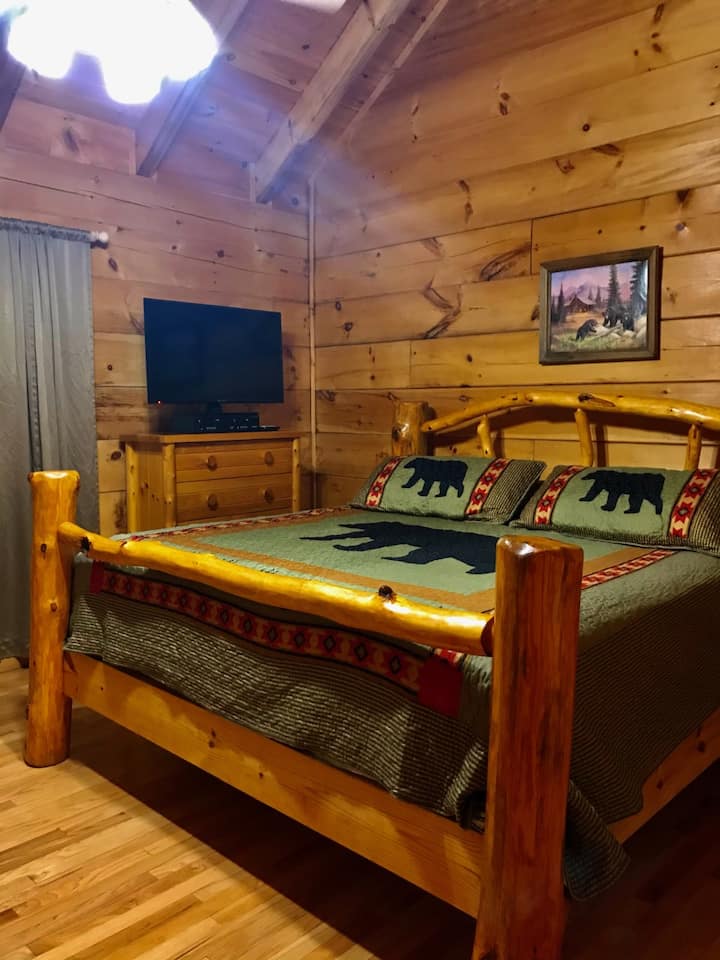 原木加大双人床！