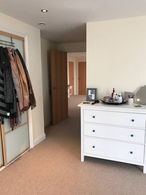 Space to store your clothes in both the dresser and the closet.