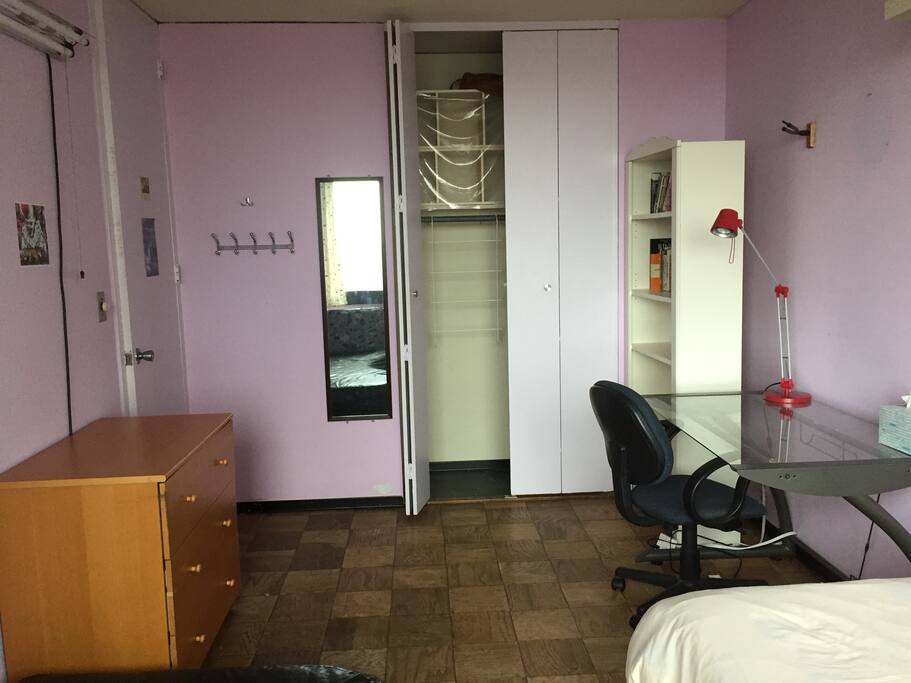Private bedroom - ample closet, bookshelf, and drawer space
