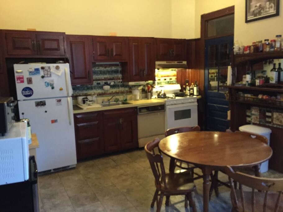 Spacious eat in kitchen. Help yourself to the spices and hot sauce!