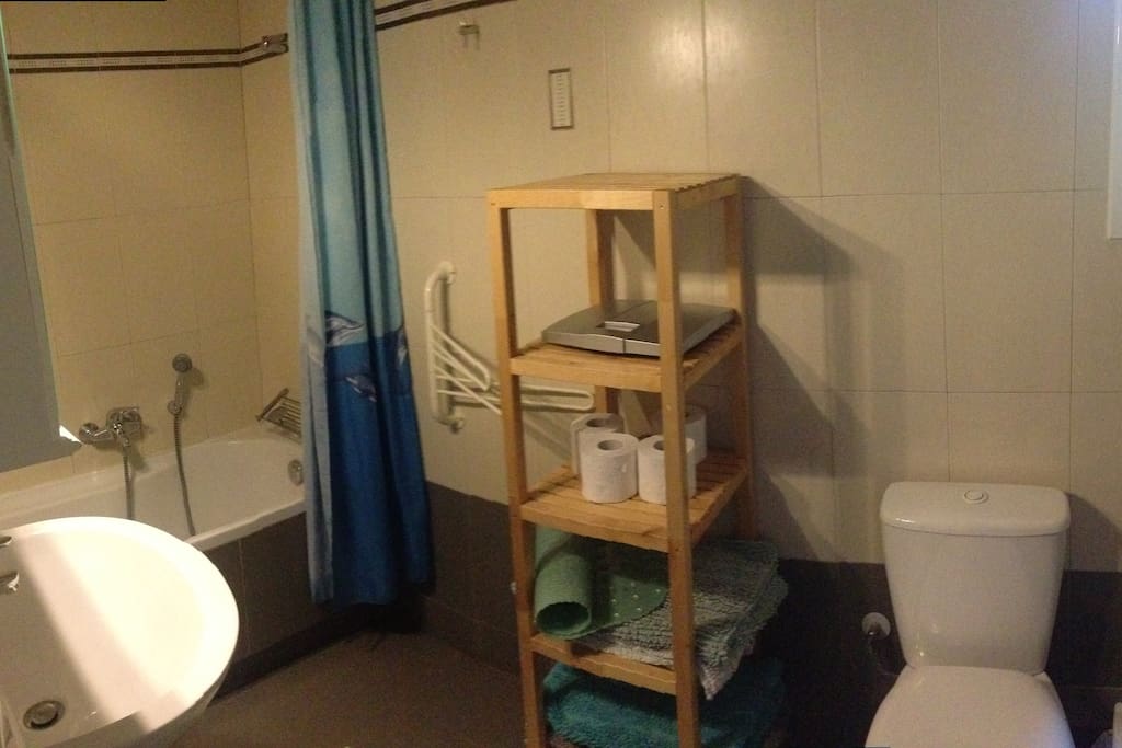 The fully equipped, detached bathroom.