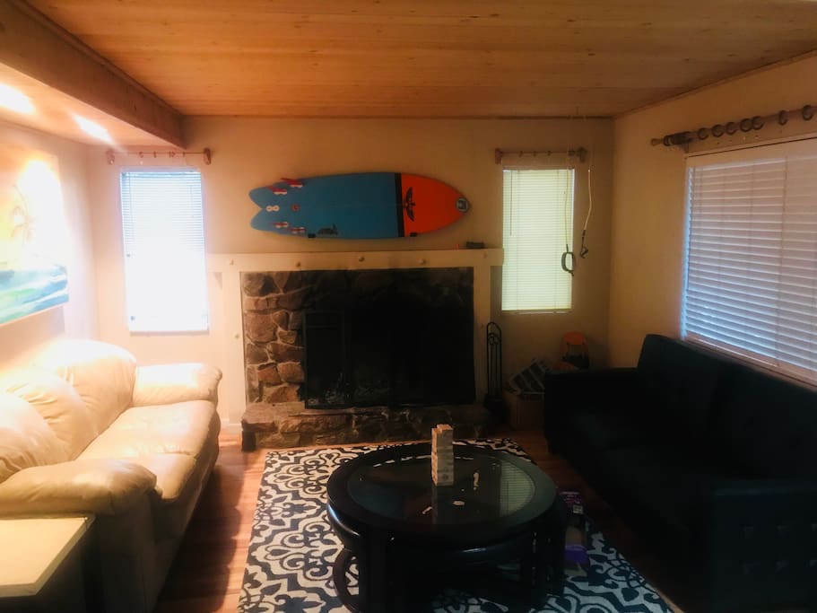Cozy fireplace and board games