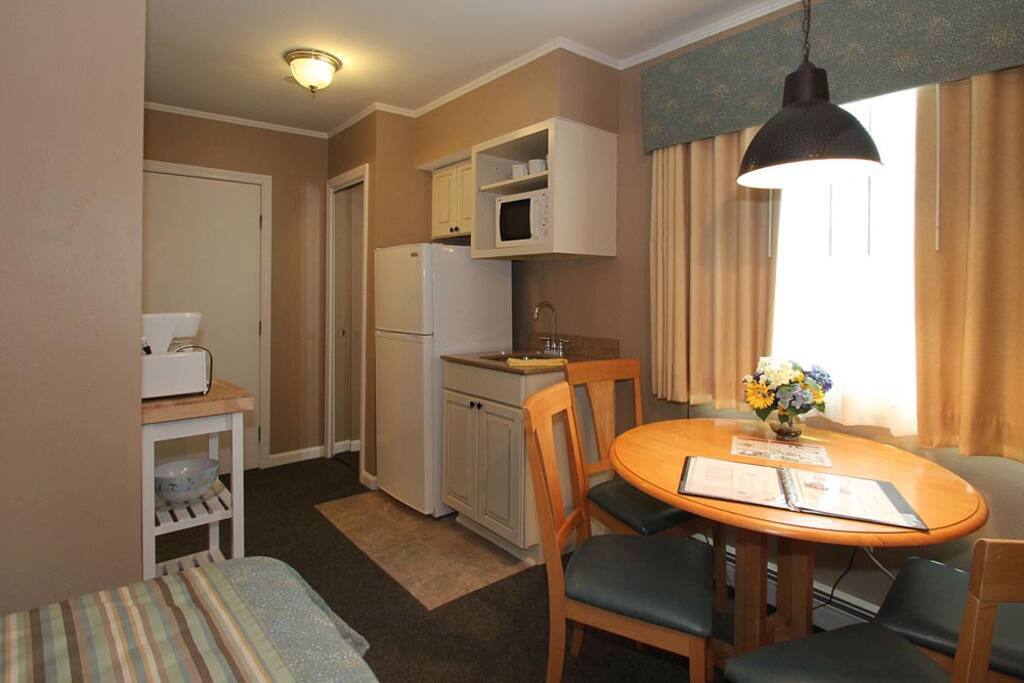 View of the dining area and kitchenette