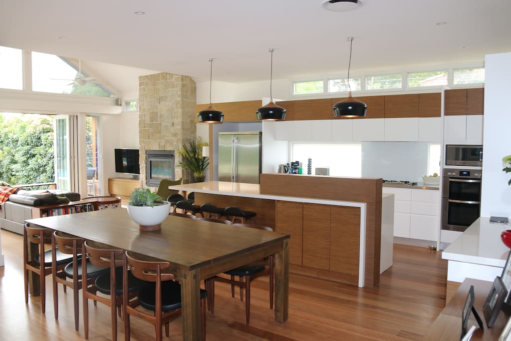 Main living room, dining and kitchen - watch the kids in the pool as you prepare meals.