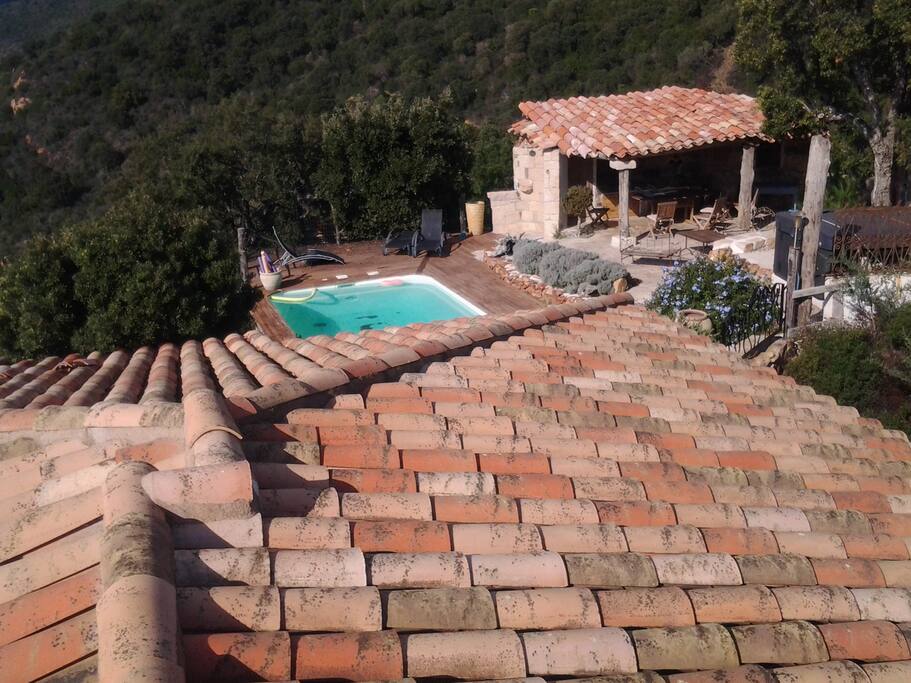 Côté piscine Jacuzzi profitez aussi du pool-house pour prendre un cocktail ou des repas dans ce coin à l'ancienne.