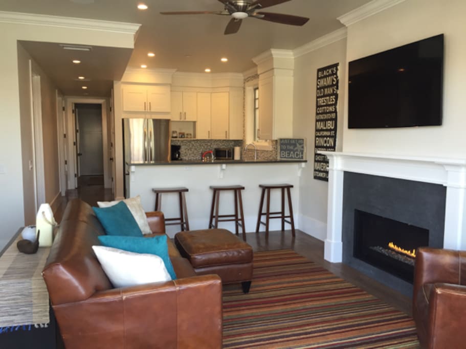 Living room, kitchen area view