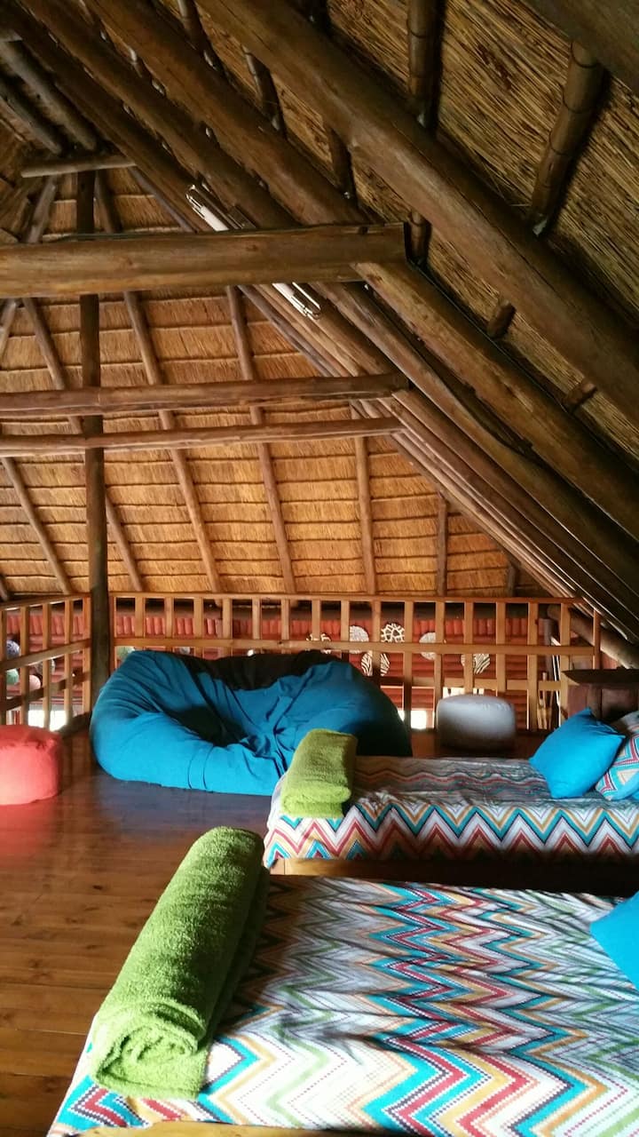 Hermosa habitación loft muy espaciosa arriba con seis camas individuales, ¡absolutamente amado por los niños!