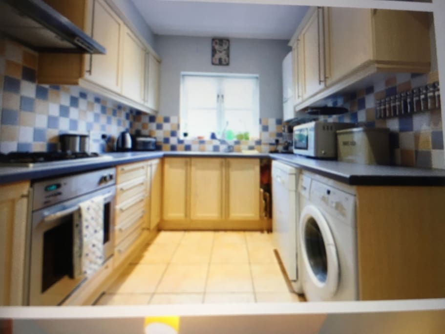 There is a dishwasher along with the washing machine gas hob electric oven. The kitchen is well stocked with utensils etc