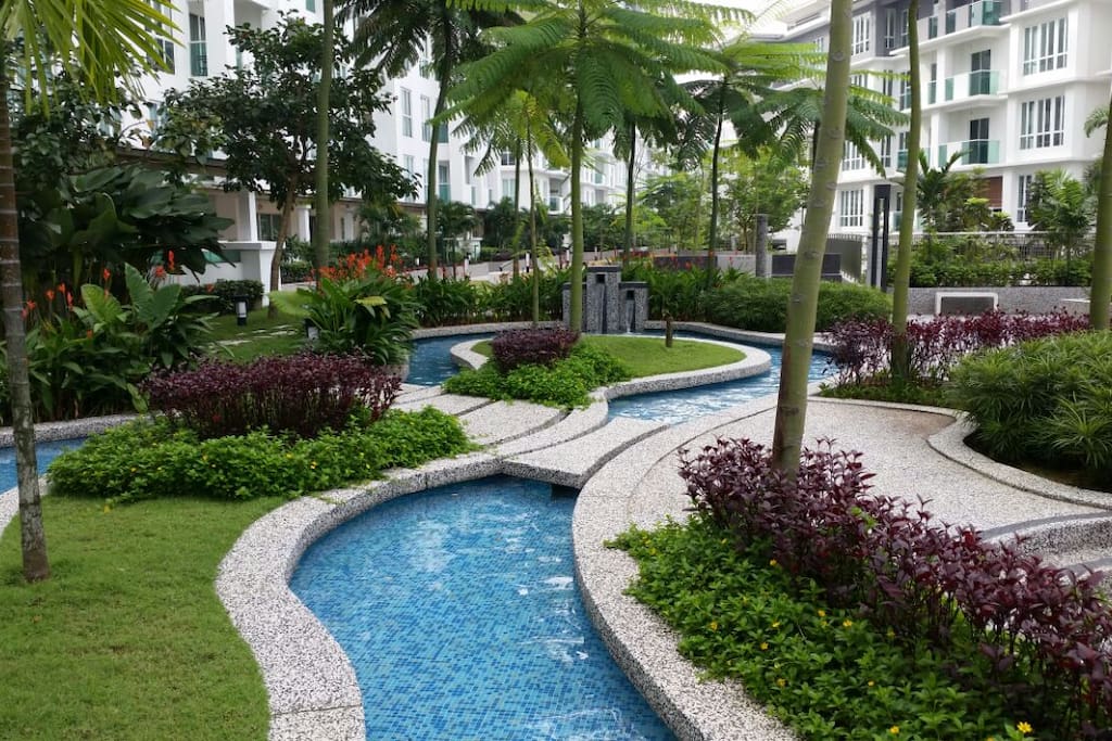 Serene, park-like common area