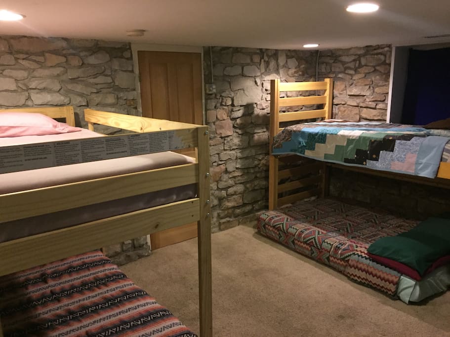 Bunk beds in basement side room