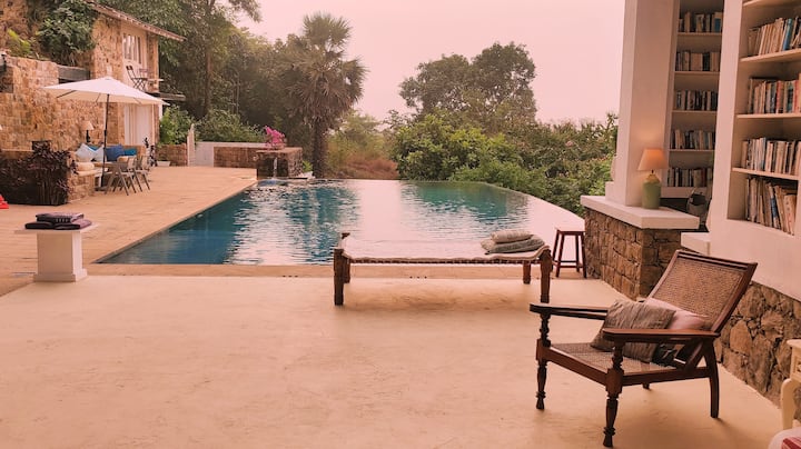 View out from poolside sitting room.