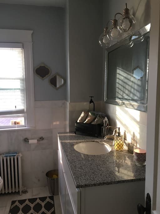 Our newly renovated Arabesque inspired walk in shower bathroom.