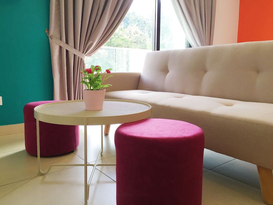 Living hall with one set sofa bed