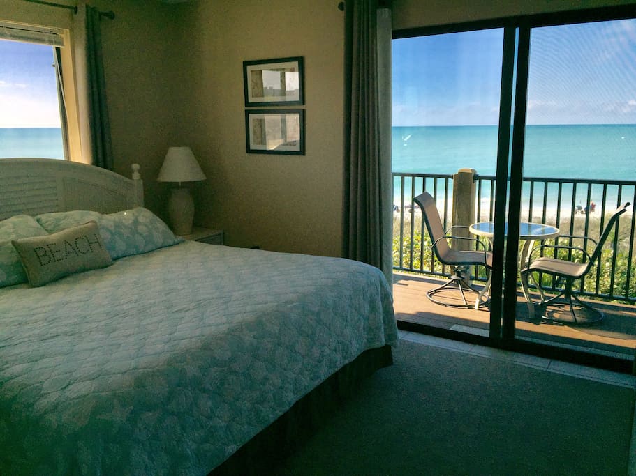 Master bedroom with King bed private balcony overlooking the Gulf of Mexico!