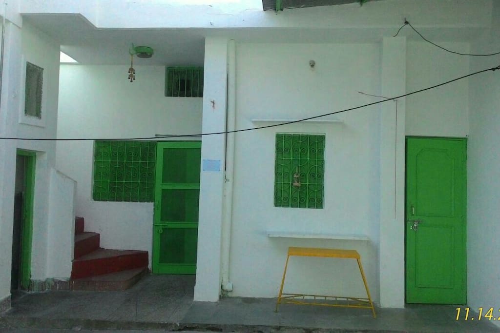 The studio is from those red stairs to Rooftop to the door on the right side of the picture
