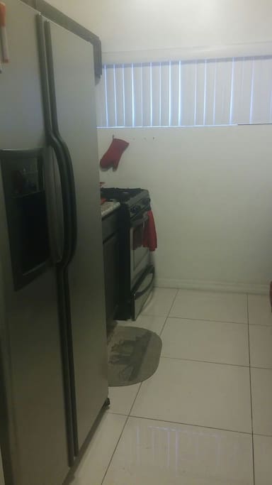 Stainless steel and granite counter in Kitchen