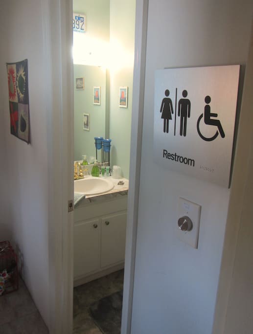Private bathroom with shower.