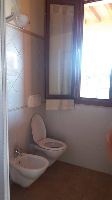 Bagno con doccia e finestra