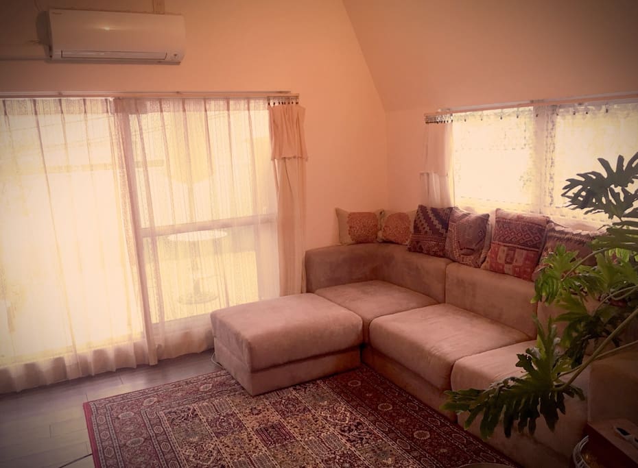 Cozy sofa and 18 square meters wide balcony