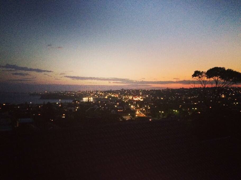 Night view from the living room balcony and bedroom