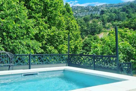 Comfortable village house, with views and pool