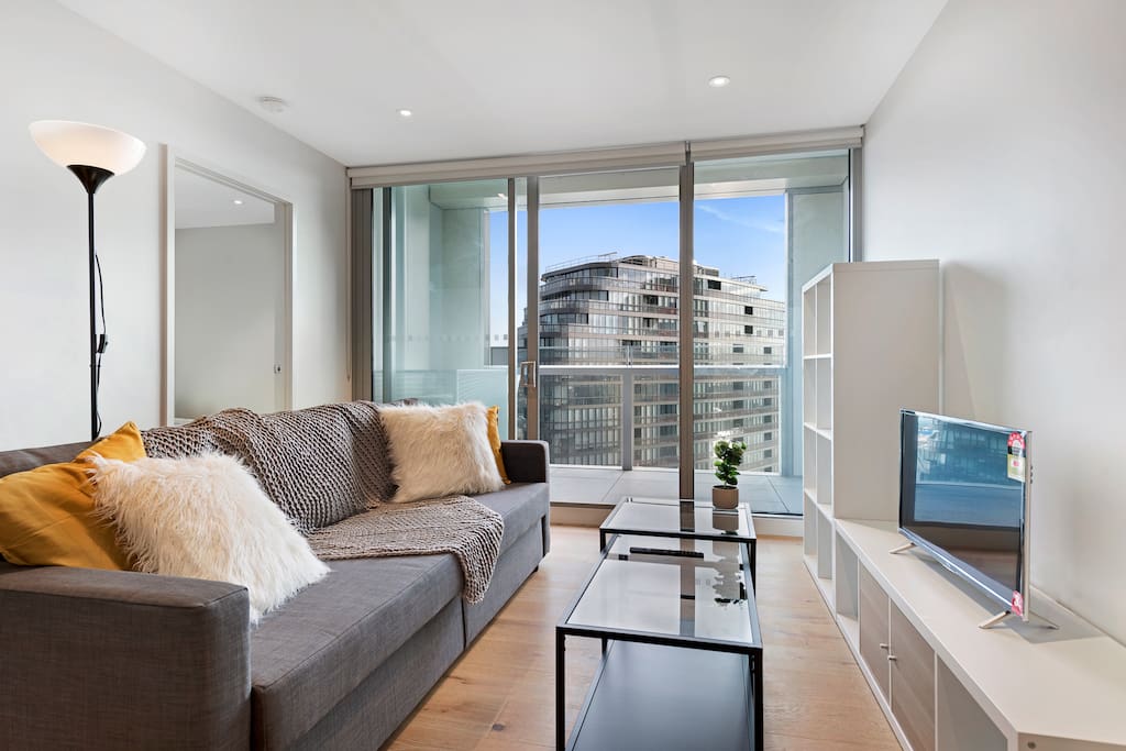 Living room with huge sofa bed