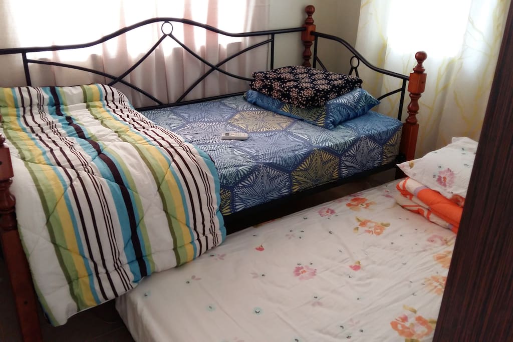 This is the bedroom on the ground floor with a daybed and a pull-out bed (2 twin size bed)