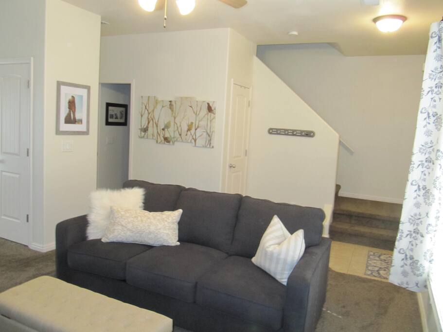 Our sleeper sofa can accommodate two guests with their own bathroom downstairs