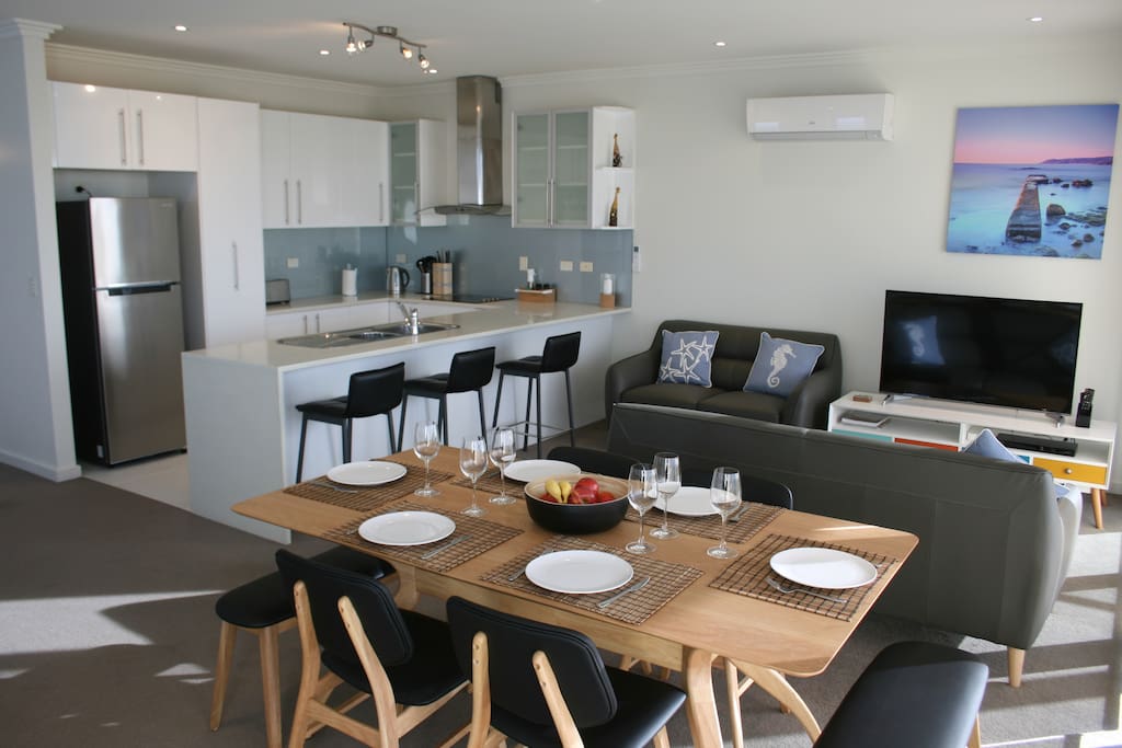 Kitchen, lounge and living room upstairs