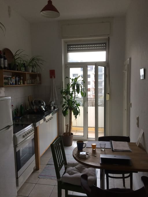 a cosy kitchen with balcony