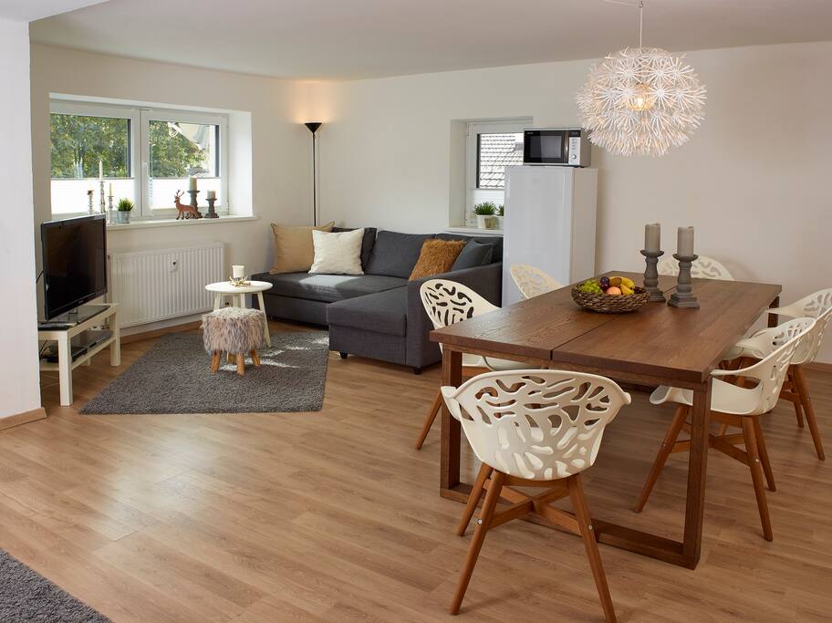 Lounge and kitchen have an open layout...