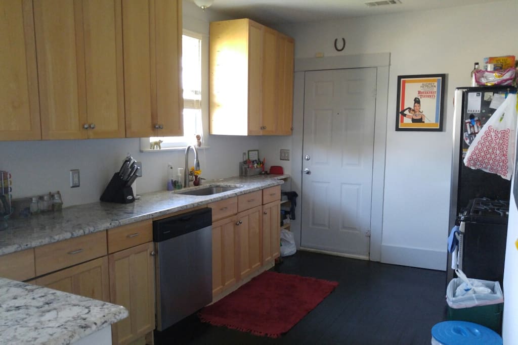 This is our kitchen! You are welcome to anything in it. We are avid tea drinkers so we have you covered on that front. If you want to cook anything, have at it!