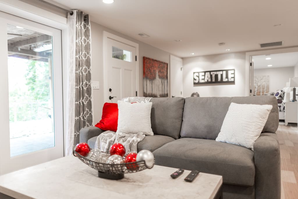 Sleeper sofa provides sleeping space for groups of 3-4.