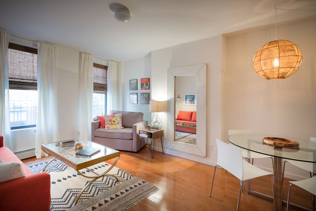 Both sofa's convert to very comfy sleeper sofa's, one queen sized and one twin. Both are topped with feather beds and soft linens for ultimate relaxation and a great snooze after a long day of traveling. Enough space for the whole family to sleep comfortably.