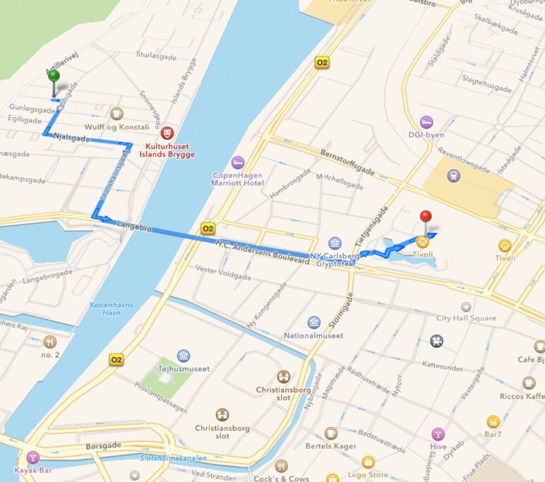 Tivoli 1,8 km.
Rådhuspladsen 2km.
Metro 250 m.