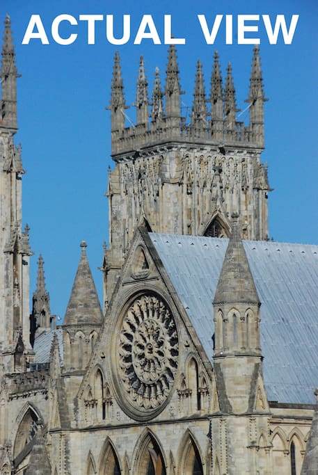 This is a close up actual view from the apartment of York Minster