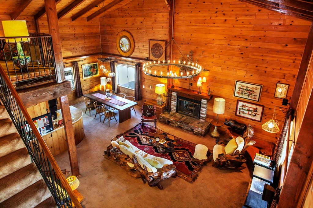 The view from the mezzanine...note the old-school fireplace